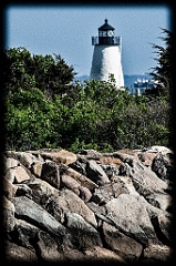 Bird Island Lighthouse Behind Rock Wall - Gritty Look